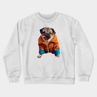 Pug in an autumn coat Crewneck Sweatshirt